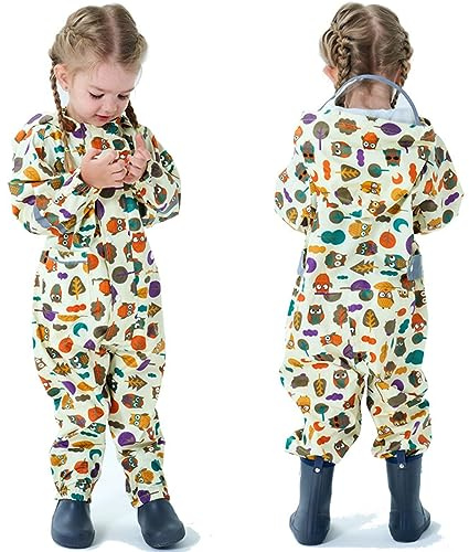 Enfant Imperméable, Combinaison de Pluie Garçon Fille avec Poncho Léger, Vestes Dessin Animé Mignon Réutilisable pour Enfants Garçons Filles