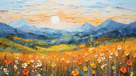 adrium Acryl-Bild 140 x 80 cm: Ölgemälde-Stil mit Bergen und Mohnblumen im Vordergrund (209768296)