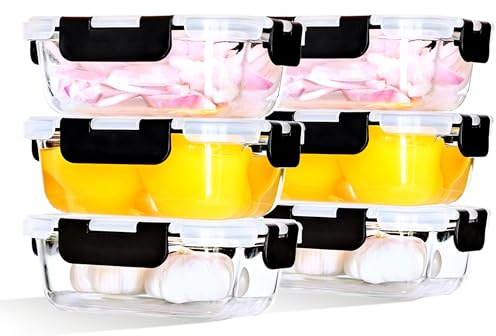 LNWSN Frischhaltedosen Glas mit Deckel 6 Set, Kompakt und tragbar Meal Prep Boxen Glas, Auslaufsicher Vorratsdosen Glas, 370ml Glasbehälter für Schüler mit Mahlzeiten und Lagerung Lebensmitteln