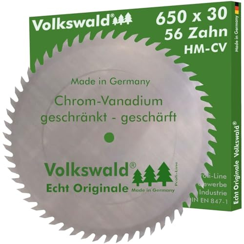 Volkswald ® Sägeblatt CV 650 x 30 mm Z= 56 geschränkt Tischkreissägen Wippkreissägen und Formatkreissägen geschärft Brennholz CV Chrom - Vanadium, CS Chrom - Stahl KV