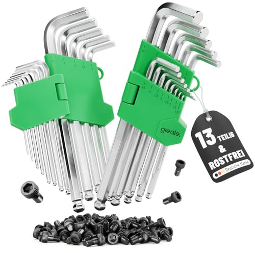 greate Innensechskantschlüssel Set mit Kugelkopf 13 teilig 1,27 bis 10 mm | 2er Pack Sechskantschlüssel Set aus CRV Stahl mit stabilem Klapphalter