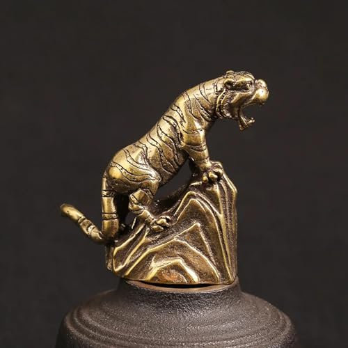 DUOLAIYUNSO Bronzefigur, 4,9 x 4,8 cm, antike Bronze, Tiger, Klettergebirge, Statue, Tier, Schreibtisch-Ornament, reines Kupfer, Miniaturfiguren, Tee, Haustier, Heimdekoration