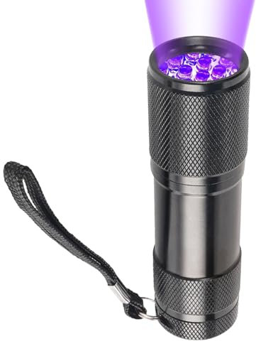 Verazquy Torcia UV, 9 LED 395 nm piccola torcia ultravioletta potente lampada UV per polimerizzazione in resina UV per animali domestici contraffatti per trovare macchie secche sui tappeti, essenziale