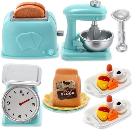 Miniatur Wichtel Zubehör Backen, Miniatur Puppenhaus Zubehör Küche, Puppenhaus Zubehör Weihnachten, Miniatur Toaster Mehlsack Schneebesen Küchenwaage, 1:12 Miniatur Küche Zubehör Wichtel Backset