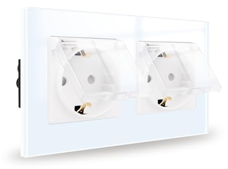 JIMEIDA Base de enchufe doble empotrable blanco 16Amp cristal con tapa estanca 157 x 86 mm, 250 V