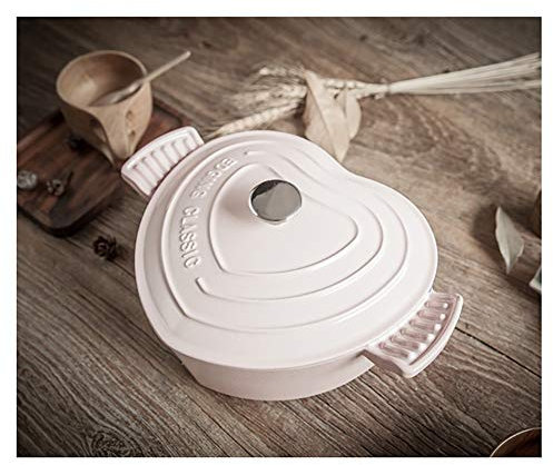 YIHANSS Casserole Dishes Cast Iron Casserole Dish With Lid Iron Binaural Tableware Tough Enamel Coating, Heart-shaped 2.5L Deepen Soup Pot (Color : Red) (Pin, Pink