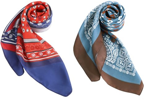 DAMILY 2 Stück Bandana Herren Satin Kopftuch, Halstuch Cowboy Tuch 70x70 | Vintage Bandana quadratisch, Sommer-Schal headscarf für Herren & Damen, Motorrad Piratentuch, Festival Haarband