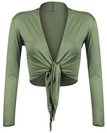 Glamexx24 Damen Elegante Bolero Jäckchen Langarm Achselzucken Strickjacke, MilitaerGruen, Gr.- S/M