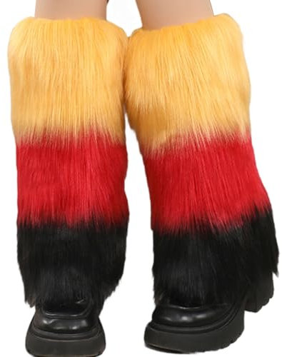 HINAYOSAN Beinstulpen für Damen, Mädchen, Damen, Winter, Plüsch, Kontrastfarbe, Beinwärmer, ästhetisch, Vintage, flauschig, verdickte Stiefelstulpen, Beinmanschetten, lange Socken, Gelb, Rot, Schwarz,