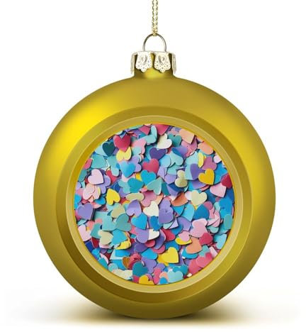 Weihnachtsdekoration, Konfetti, bedruckte Weihnachtskugel, Weihnachtsbaum, goldfarbene Kugel-Ornamente mit Seil zum Aufhängen für Feiertage und saisonale Dekoration