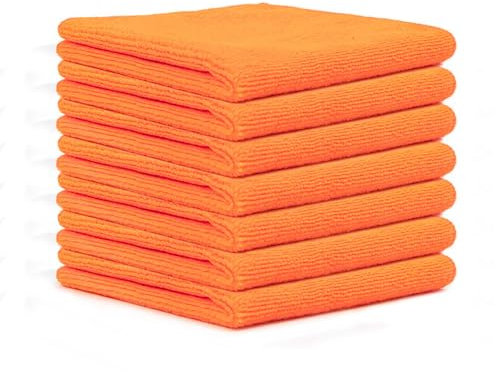 Lot de 10 chiffons de nettoyage en microfibre - 25 x 25 cm - Orange - Multi-usages - Doux - Absorbants - Non pelucheux - Lavables - Pour la maison et la voiture