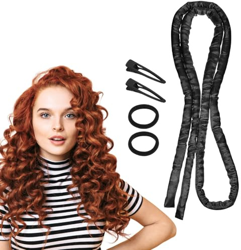 AOZUO Heatless Curls Band mit 2 Haargummis, 2 Haarspangen, Lockenwickler über Nacht Locken Ohne Hitze Lockenwickler für Langes und Kurzes Haar Für Lange Mittleres Haare(Schwarz)
