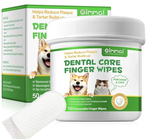 CARO Organics Dental Care Finger Wipes For Dogs & Cats. Removes Tooth Stains, Massages Gums & Freshens Breath, No Brushing Required. 50 Counts per box.