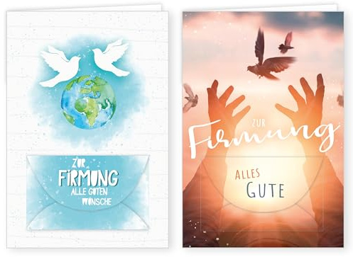 PremiumLine Glückwunschkarten zur Firmung 2 Stück mit Geldkuvert und Umschlag Firmungskarte 11,5 x 17 cm Geldkarte Klappkarte mit Spruch, innen Blanko | 2 Grußkarten