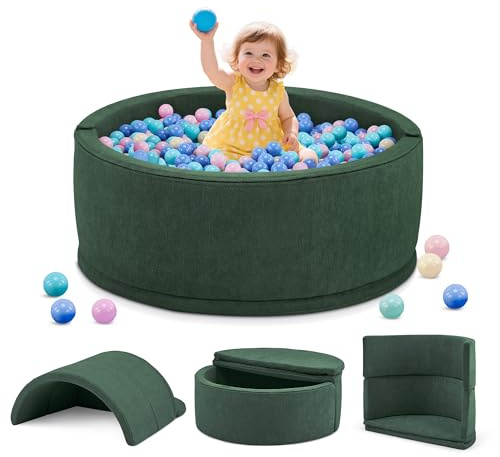 Aunekiv Bällebad ohne Bälle für Baby ab 1 Jahr, 7-in-1 Multifunktionales Schaumstoff Bällepool Ballgruben Kinder, Grün