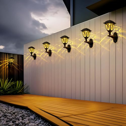 Solpex Solar Lights Outdoor Garden,6 Pack Solar Powered Outdoor Wall Lights, Waterproof Fence Lights Decoration for Patio, Garage, Shed,Yard,Deck,Warm White
