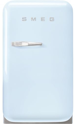 Smeg, FAB5RDPB6 Réfrigérateur Minibar Vintage une Porte, 34L, Charnières à Droite, Froid Statique, 2 Clayettes Réglables, Porte-Bouteilles et Éclairage LED, H 72,5cm, Bleu Azur