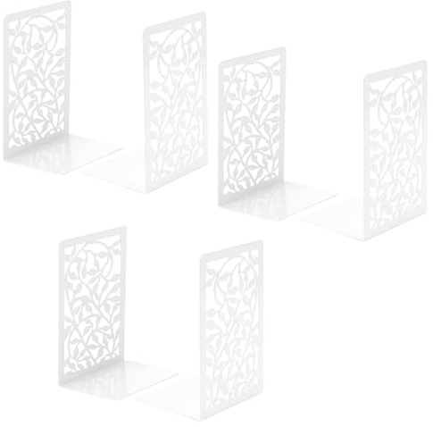 KOHAND 3 pares de sujetalibros de metal, sujetalibros blancos para estantes, tope decorativo para libros del árbol de la vida, para el hogar, oficina, biblioteca, estantería