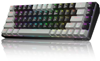 Dierya DK68 Teclado Mecánico Gaming Inalámbrico,60% Layout Compacto 68 Teclas con Triple Modo-Bluetooth/2.4G/Type-C,Red Switch Gamer Mechanical RGB Keyboard para PC/Win/Mac,QWERTY,Griza Nigra-B
