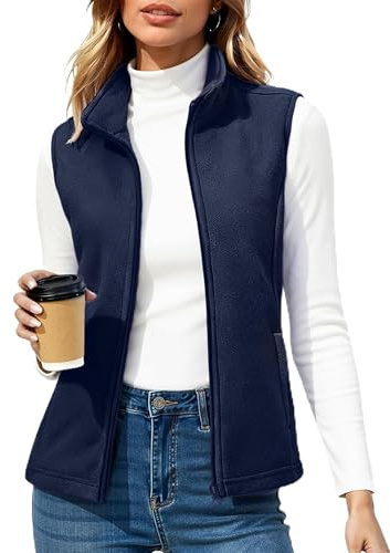 TACVASEN Gilet Womens Polar Fleece Classic Fit Sleeveless Fleece Vest Body Warmers for a Woman with Zipper Pockets Navy, L