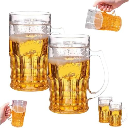 Bicchieri da birra finti da 400 ml, a doppio strato, in plastica, con manici, per scherzi realistici, a prova di perdite, isolati per bar, feste