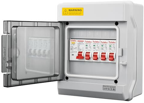 STEEIRO 4 Way Garage Consumer Unit IP65 Waterproof, 63A 30mA RCD with 4 MCBs 2x6A+20A+32A, Circuit Breaker, Anti-Leakage Fuse Box for Garage, Caravan, Shed, Outbuilding
