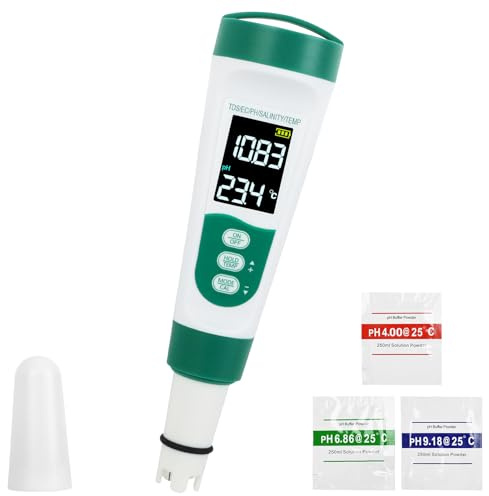 PH Messgerät Wasser, 5 in 1 ph Wert Messgerät für PH/EC/TDS/Salzgehalt/Temperatur, PH Tester mit ATC für Trinkwasser, Pool, Hydroponik, Aquarium, SPA
