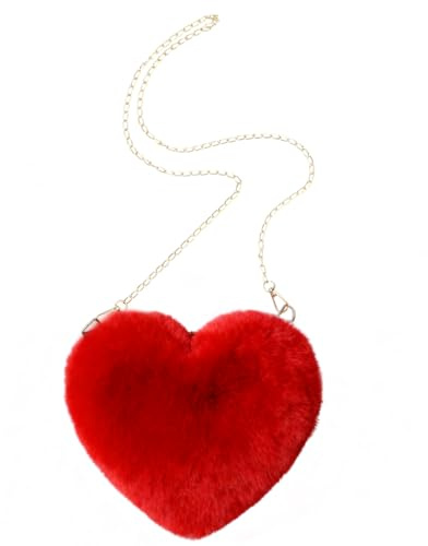 HUKUMA Damen Herz Tasche Rot,Plüsch Herztasche Rot,Amor Kostüm Damen Accessoires,Kleine Handtasche Mit Kette,Für Valentinstag Geburtstag,Karneval Amor Kostüm Accessoires