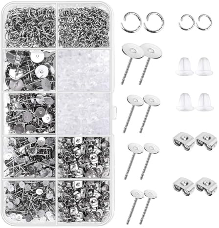 XFSRG 1800 Piezas Kit para Hacer Pendientes Aretes para Manualidades con Tuercas de Pendientes de Mariposa y Cierres de Silicona para DIY Accesorios de Joyería (Set 2)
