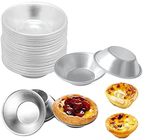 Hunphy 30 Piezas Latas para Tarta de Huevo, Latas de Aluminio para Hornear, Pastel de Bandejas de Papel de Aluminio, Molde de Aluminio Tarta de Huevo en Tono Plateado, para Tartas Pequeñas, Tartas