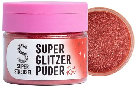 Super Streusel SuperGlitzerPuder Rot - essbarer Glitzer Backdeko (10g) | Essbares Glitzerpulver für Torten, Cupcakes, Kuchen, Glitzerstaub für Fondant & Sahne