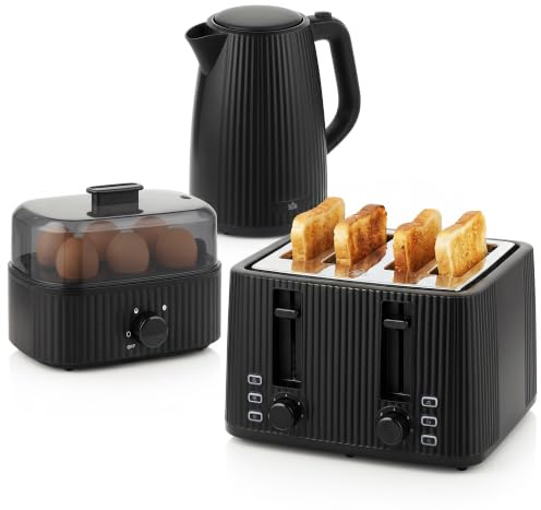 HOMCOM Wasserkocher Toaster Eierkocher Set 1,7L 2200W Edelstahl | Schnell Wasserkocher, 4 Scheiben Toaster, 7 Bräunungsstufen, Kontrollleuchte, Signalton-Timer für 1-6 Eier