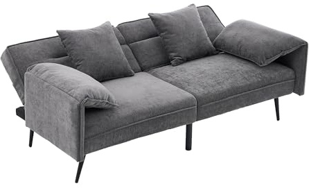 DRIXNO 2-Sitzer Schlafsofa, Sofa mit 3-Fach Verstellbarer Rückenlehne, Komfortables Design, Schlafsessel mit Kissen, Ohne seitlichen Aufbewahrungstaschen, Loungesofa, 167.5x73x70 cm, Grau