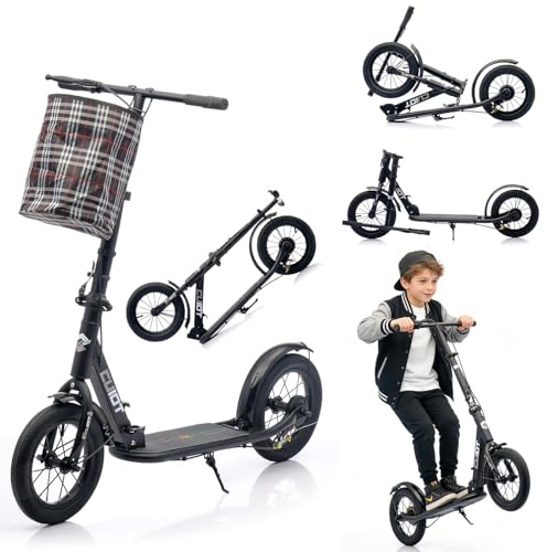 GHBXJX City Roller Erwachsene 150 kg Tragkraft 290mm Big Wheel Scooter, Klappbarer Cityroller mit Handbremse und Bremse, Tretroller Kinder ab 12, Höhenverstellbar Kickscooter (1-schwarz)