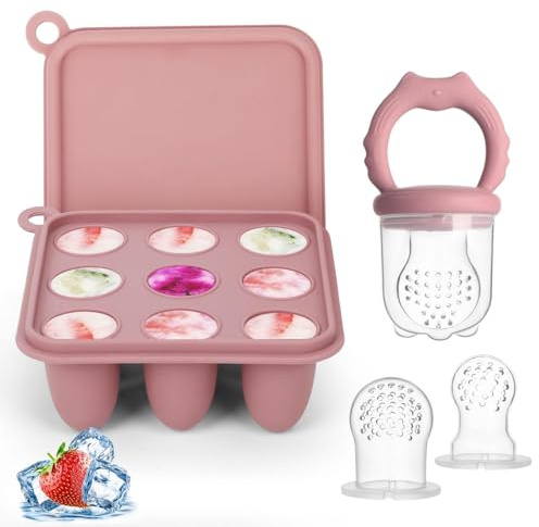 Orliver Fruchtsauger Baby Silikon mit Gefrierform, Baby Food Feeder & Obstsauger, BPA Frei für Früchte, Muttermilch und Brei, Beißring zur Linderung beim Zahnen, 3 Silikonsauger, ab 4 Monaten