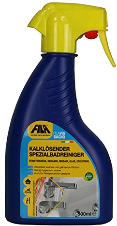 Fila VIA BAGNO Kalklösender Spezialbadreiniger für Feinsteinzeug, Keramik, Mosaik, Glas, Edelstahl 500 ml. Sprühflasche