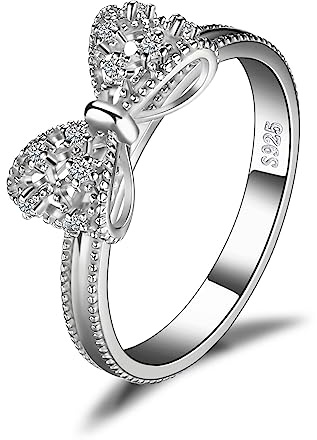 JewelryPalace 14K Gold Plated 925 Sterling Silver Rings for Women, Cubic Zirconia Promise Rings for Her, Stackable Wedding Bands Rings for Women Bow Stacking Ring Sets Size 9