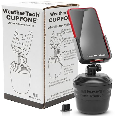 WeatherTech CupFone, Universal Cup Holder Phone Mount for Cars – Adjustable & Secure Fit with Open Access for Charging – Compatible with iPhone, Android - Black