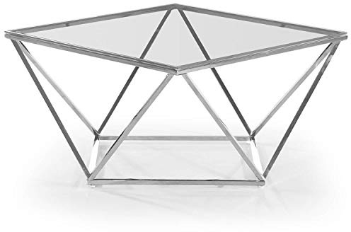 Menzzo Louane - Mesa Baja de Cristal, Acero Inoxidable, Plata, Talla única