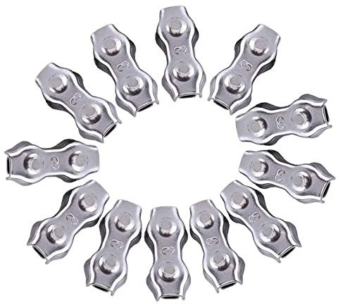 Drahtseilklemme,12 Stüke Seilklemmen 3 mm Edelstahl 304 Drahtseilklemmen Duplex Clips Kabelklemme Seilklemme für Drahtseile Verzinkt Stahlseil