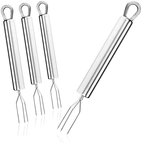 com-four® 4x Pellkartoffel-Gabel mit 3 Zinken, aus rostfreiem Edelstahl 430, wiederverwendbar als Maisspieß, Schälhilfe (04 Stück - Edelstahl)