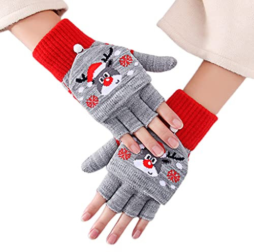 Umwandelbare Handschuhe Winter Halbfinger Fäustlinge Dehnbar Strick Fingerlose Handschuhe mit Fäustlingen Abdeckung für Kinder Jugendliche Weihnachten, a, 38