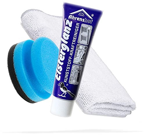 detailmate Kunststoffreiniger Bundle mit 40 ml Tube | Elsterglanz Kunststoff Kraftreiniger + detailmate Premium Microfasertuch + Schwamm | Reinigt, poliert und konserviert Kunststoff-Oberflächen