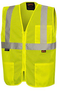 Pioneer Hi Vis Self-Extinguishing FR Safety Vest for Men & Women - Flame Resistant Mesh with Reflective Tape - Class 2