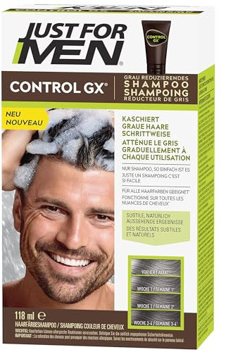 Just For Men Control GX - Champú degradado para reducir las canas, color natural, con aceite de coco y aloe vera, 118 ml