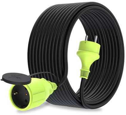 MutecPower 20m Cavo di prolunga con presa Schuko per uso esterno IP44 H05RR-F3G 1,5mm² presa con contatti di protezione cavo in gomma da esterno 20 metri nero/verde