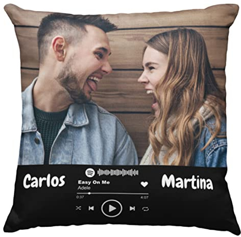 Worfull Regalos Cojín Personalizado con Foto - Spotify - Regalo para Mujer - Regalo para Hombre - cojín con Datos - Regalo Original
