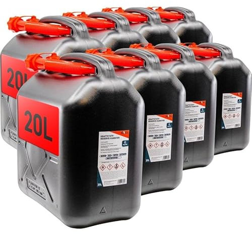 KOVA® 8x Benzinkanister 20L SCHWARZ Kunststoff Dieselkanister Reservekanister Kraftstoffkanister 20 Liter Wasserkanister für Benzin Diesel Wasser AdBlue, 20-Liter-Kanister Außgießer 20 ltr Petrol Can