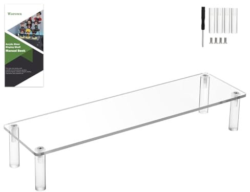 Worown Acrylic Riser Shelf, Single Tier Clear Display Stand, Clear Riser Display Shelf for Cupcake,Trophy, Perfume, Figures, Cosmetics, Jewelry, Collections and Party Desserts