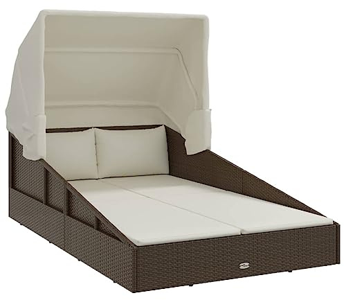 vidaXL Sonnenliege mit Faltdach Braun 200x114x128 cm Poly Rattan